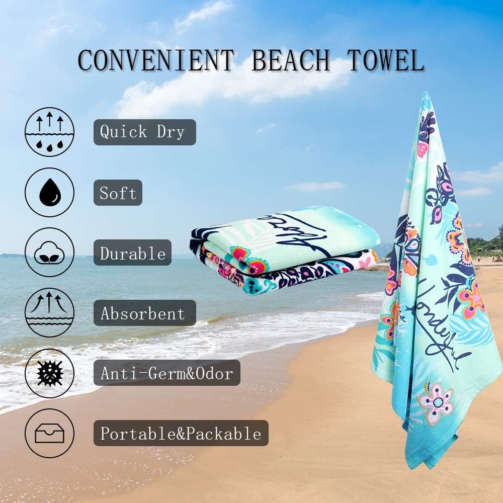 Auxory Beach Towel,30x60 Microfiber Beach Towels for Travel, Quick Dry Towel for Swimmers Sand Proof Beach Towels for Women Men Girls Kids, Cool Pool Towels Beach Accessories Absorbent Towel