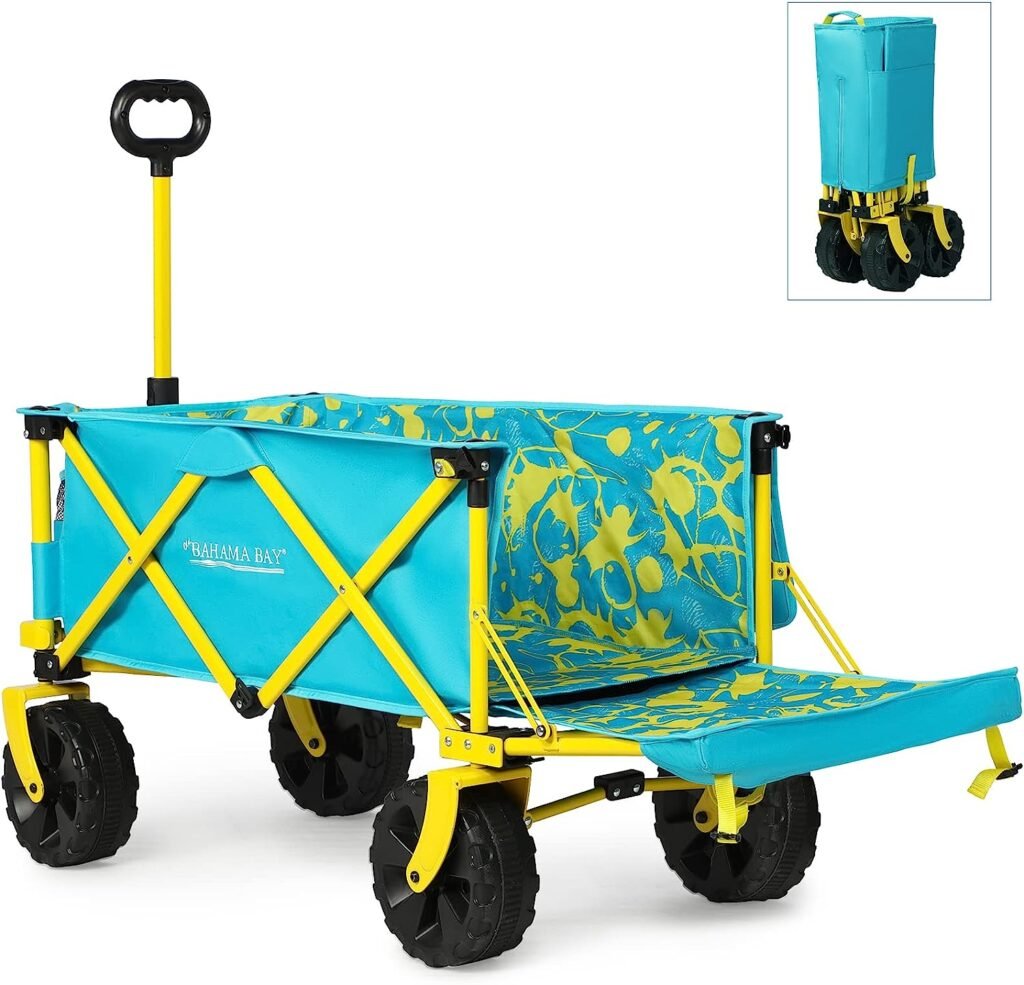 Beach Wagon Cart with Big Wheels, Collapsible Utility Wagon Heavy Duty Folding,Ideal for Outdoor Sand Camping Garden Pet by Old Bahama Bay