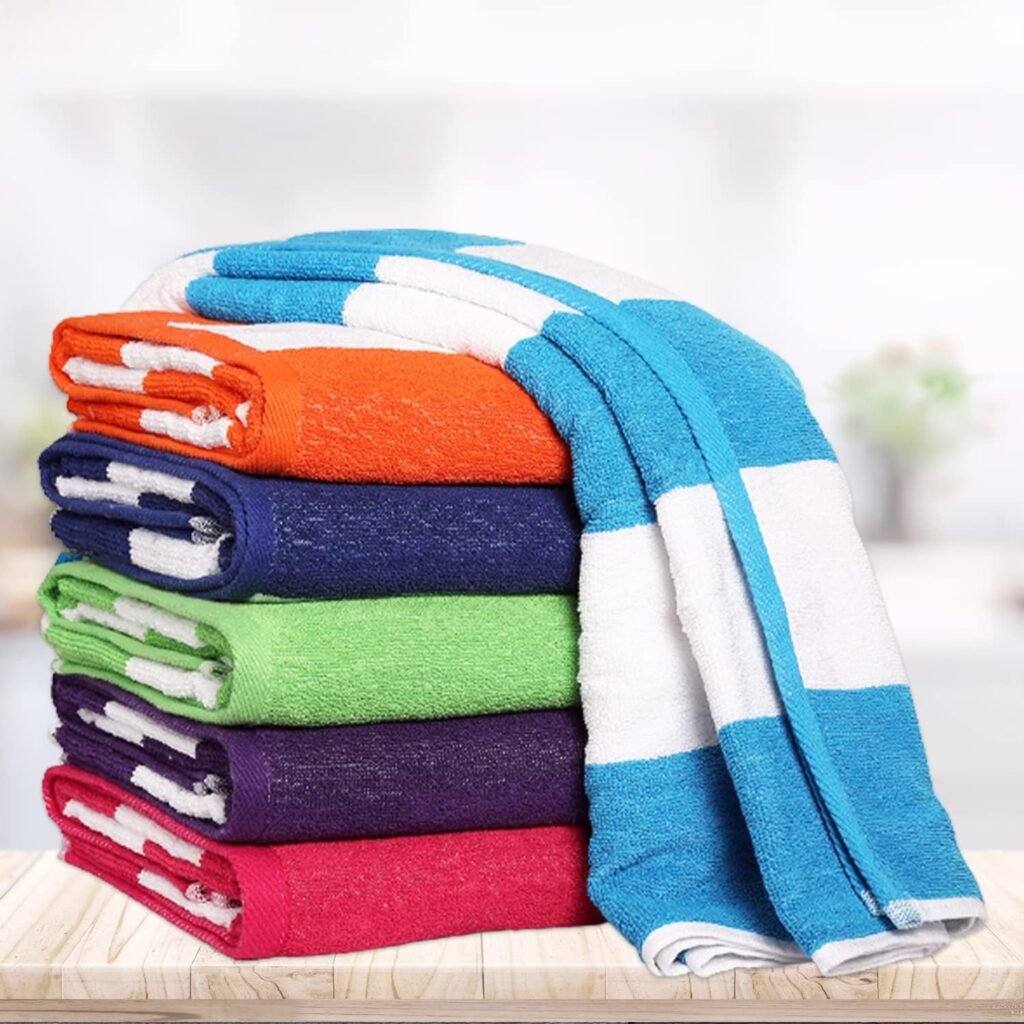 BolBoms, 6 Piece Beach Towel,100% Cotton Cabana Stripe Beach Towel,Oversize 30 x60” Quick Dry High Absorbent Towel for Beach,Travel,Swim,Pool,Yoga, Hotel,Parties,Guests Perfect for Daily Use