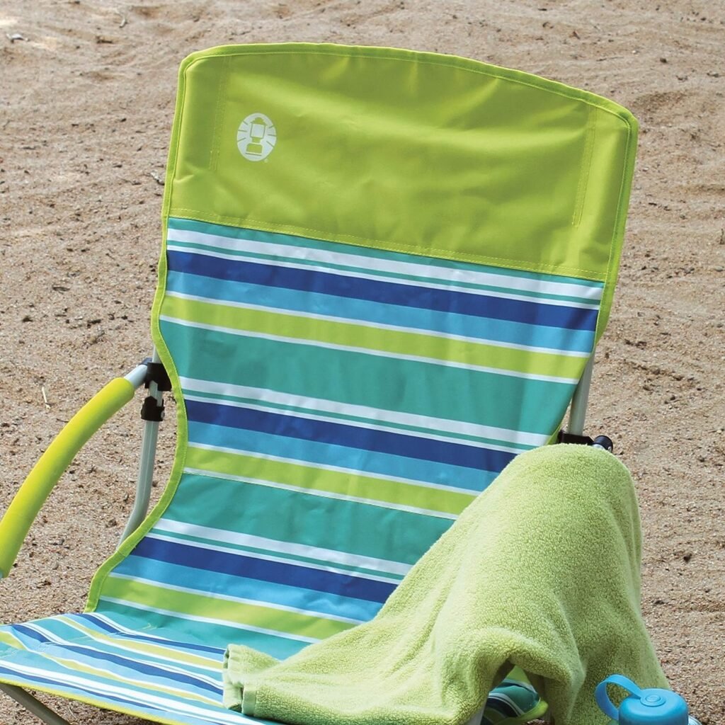 Coleman Utopia Breeze Beach Chair, Lightweight Folding Beach Chair with Cup Holder, Seatback Pocket, Relaxed Design; 21-inch Seat Supports up to 250lbs