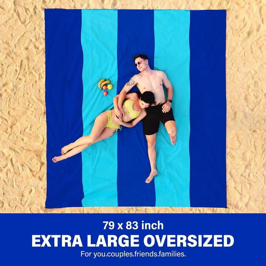 Famstar Beach Blanket Oversized Extra Large 79 X 83,Waterproof Sandproof Beach Blanket 1-7 Adults Lightweight Durable for Travel Camping Hiking Picnic