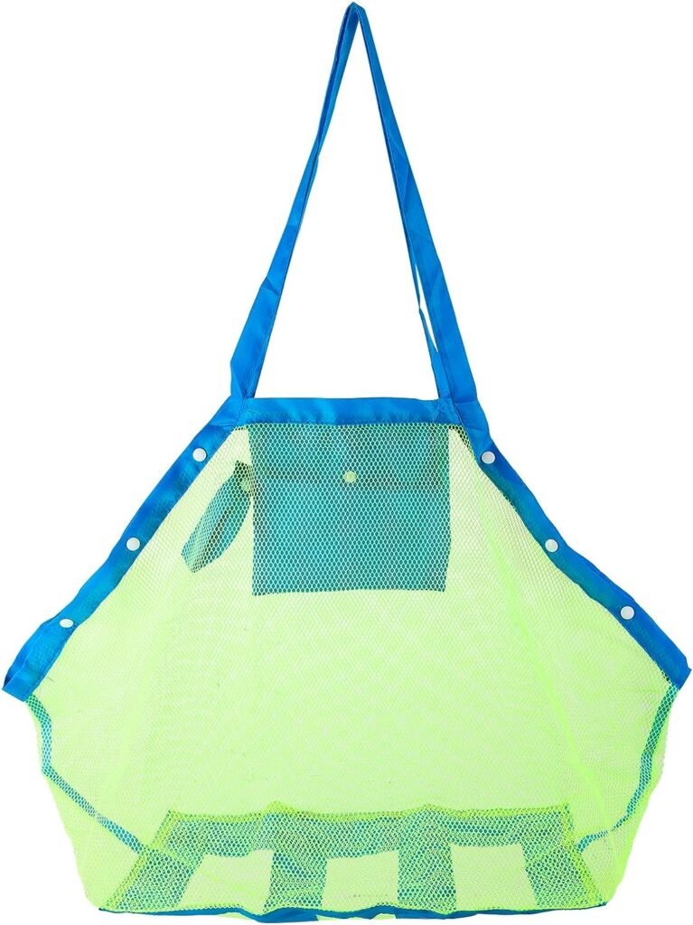 HOMETALL Mesh Beach Tote Bag, Kids Sea Shell Bags,Large Beach Toy Bag Away from Sand,Bag Toys Organizer,Sand Toys Collector-Beach Pool Gear(Green)