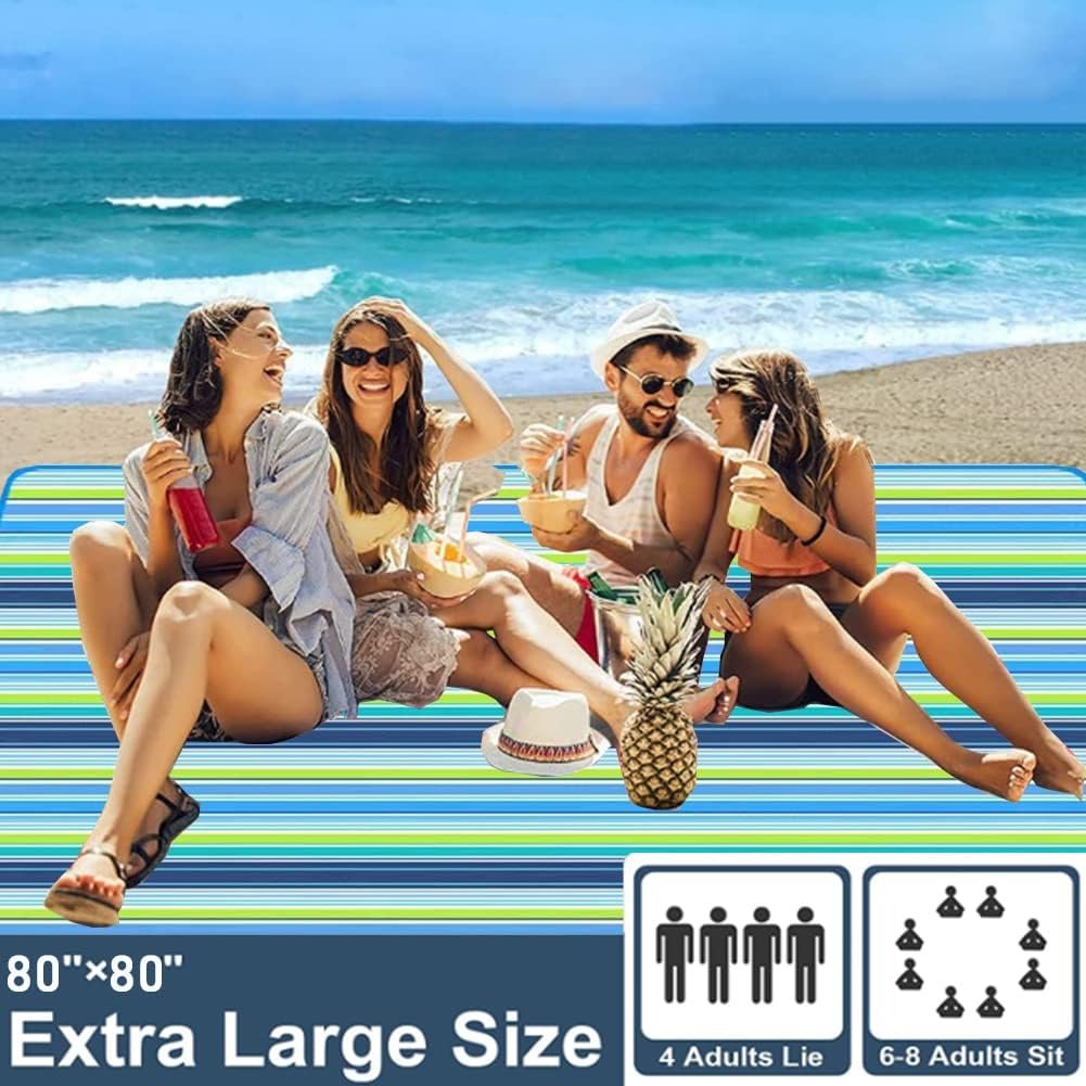 LRUUIDDE Extra Large 80x 80 Beach Blanket, Outdoor Picnic Blankets, Waterproof Sandproof Portable Blankets, Foldable and Lightweight for Spring Summer Camping, Beach, Park (Blue, 80x80 in)