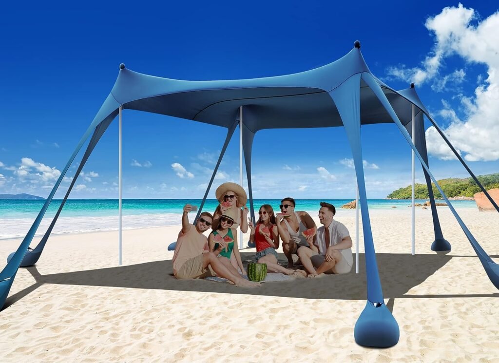 Osoeri Beach Tent, Camping Sun Shelter UPF50+ with 8 Sandbags, Sand Shovels, Ground Pegs Stability Poles, Outdoor Shade Beach Canopy for Camping Trips, Fishing, Backyard Fun or Picnics