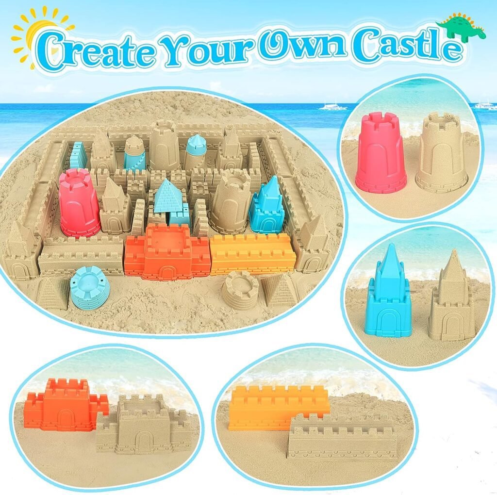 RACPNEL Collapsible Beach Toys for Kids Toddlers, Collapsible Sand Bucket and Shovels Set with Mesh Bag, Sand Castle Toys for Beach, Travel Sand Toys for Beach, Sandbox Toys for Toddlers Kids Age 3-10