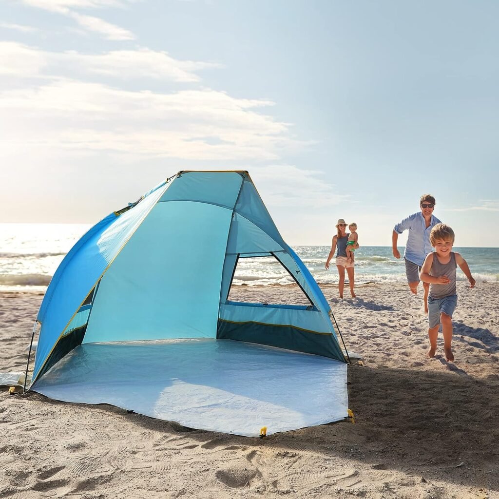 TOBTOS UPF 50+ Pop Up Beach Tent, Easy Set Up Beach Umbrella, Sun Shelter for 3-4 People UV Protection Portable Sunshade, Baby Canopy Cabana, Lightweight with Carry Bag