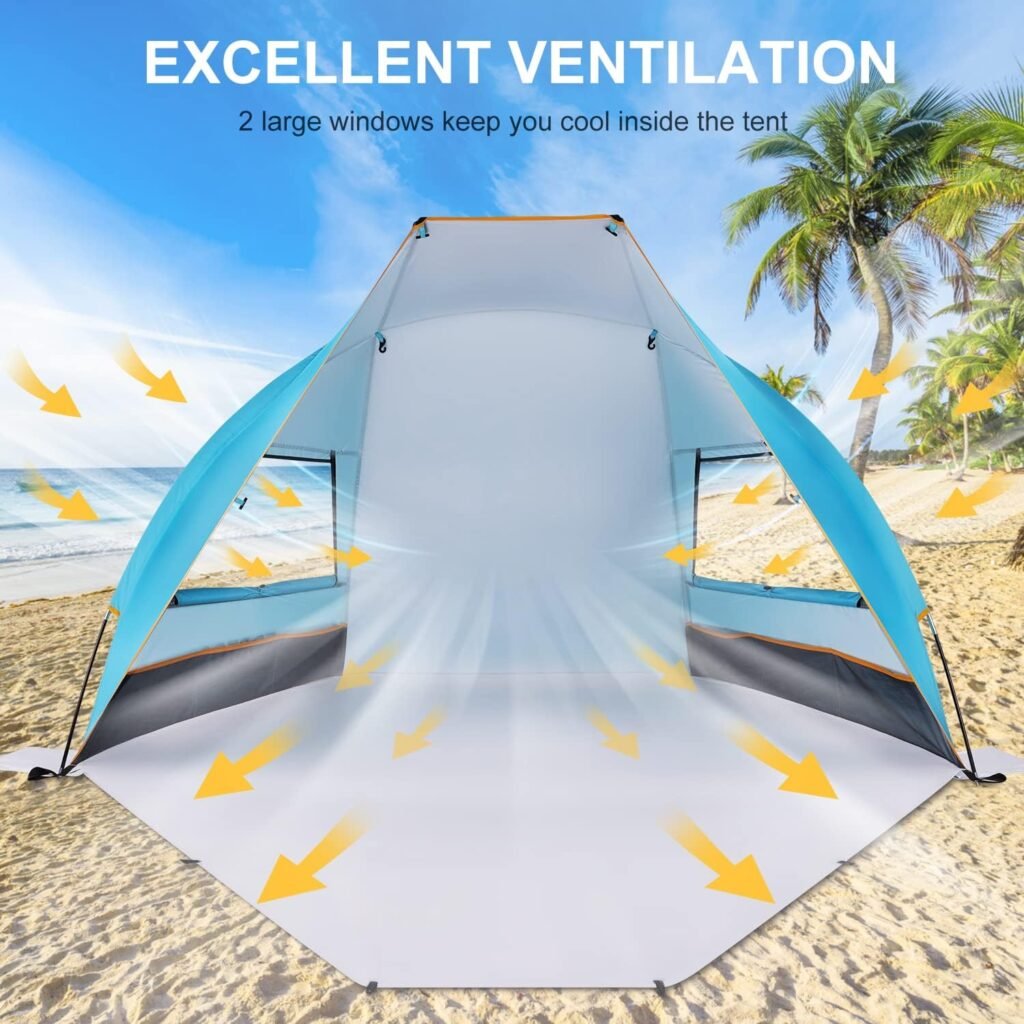 TOBTOS UPF 50+ Pop Up Beach Tent, Easy Set Up Beach Umbrella, Sun Shelter for 3-4 People UV Protection Portable Sunshade, Baby Canopy Cabana, Lightweight with Carry Bag