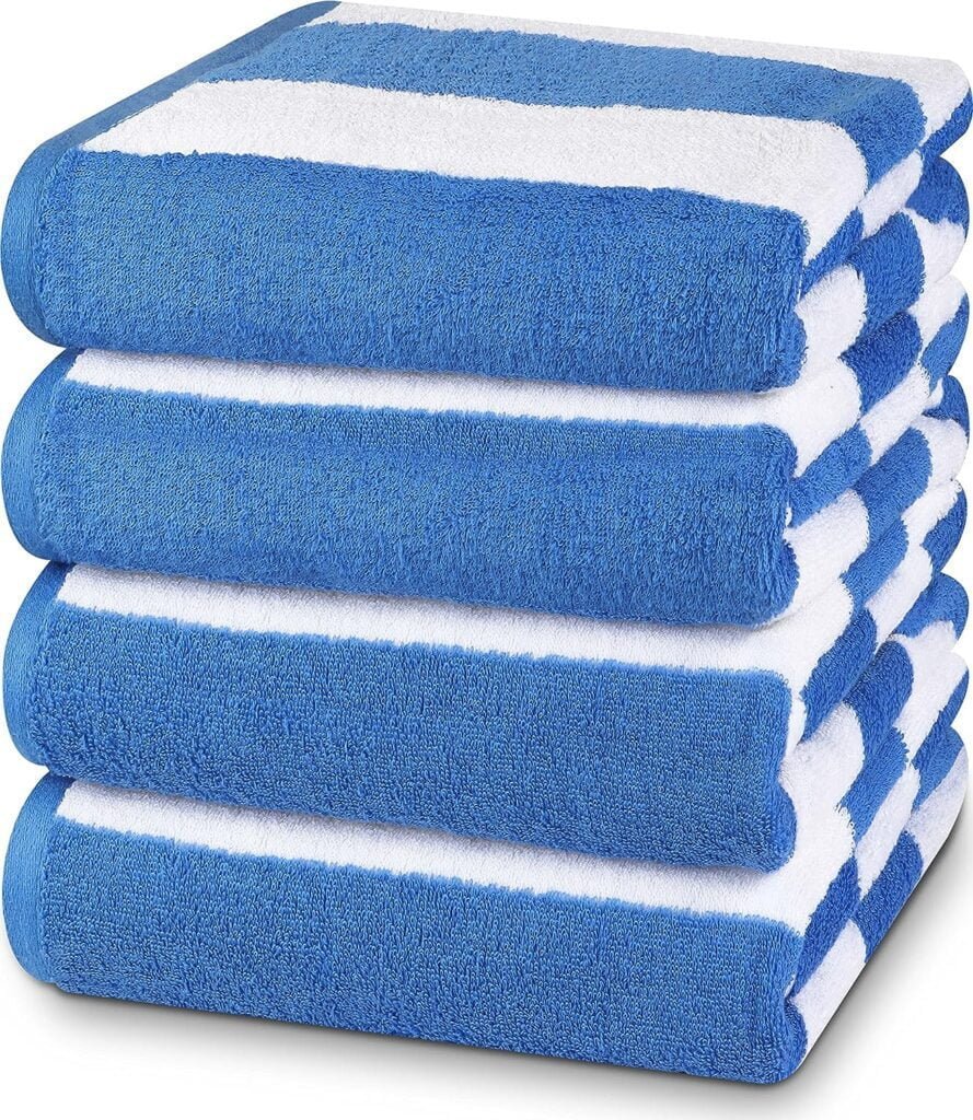 Utopia Towels [4 Pack Cabana Stripe Beach Towel, (30 x 60 Inches) Oversized 100% Ring Spun Cotton Pool Towels, Highly Absorbent Quick Dry Bath Towels for Bathroom, and Swim Towel (Blue)