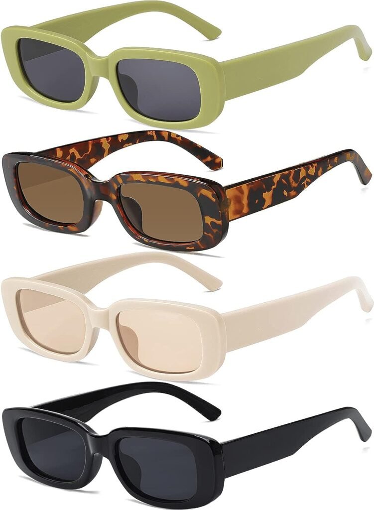 4 Pieces Retro Sunglasses Vintage Sunglasses Small Square Rectangle 90s Glasses Trendy Y2K for Women Aesthetic