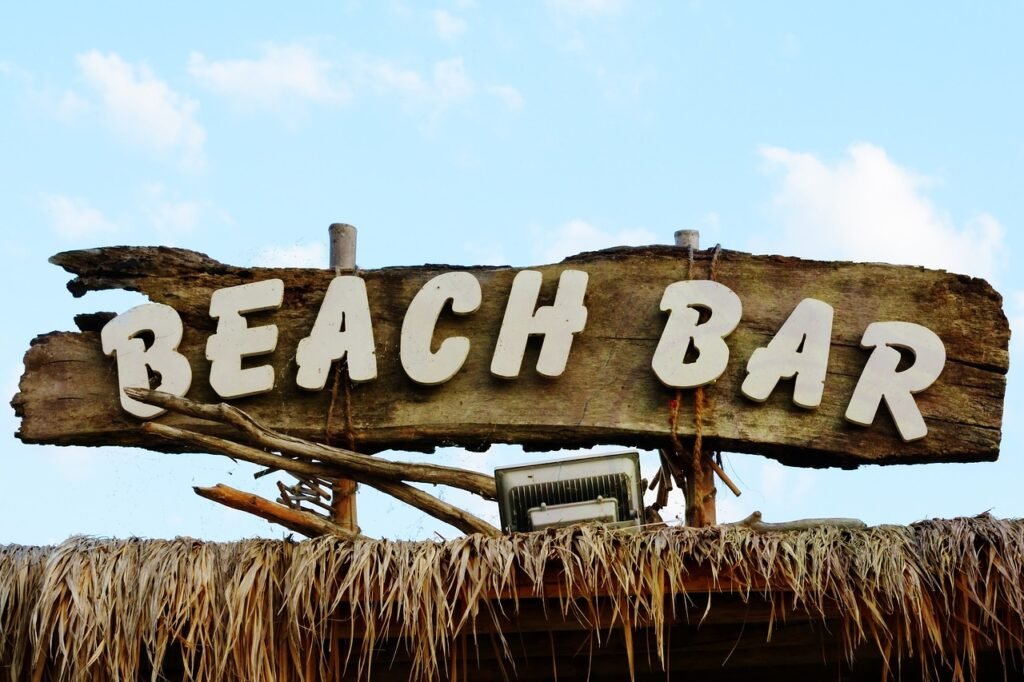 beach bar, a notice, sign