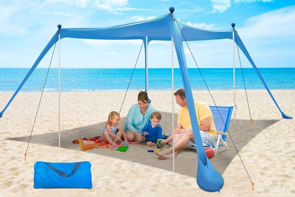 Beach Canopy YENGIAM Beach Tent Pop Up Shade 11X11 FT Portable Sun Shelter Extra Windproof Rope Stable Sun Protection with Carry Bag Easy Set Up for Family Outdoor Camping Fishing Backyard Picnics
