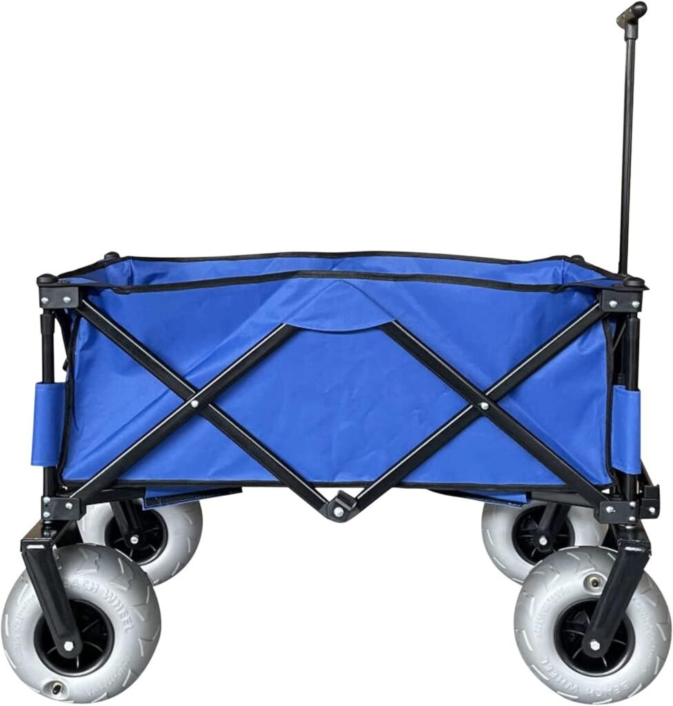 Juggernaut Carts Collapsible Folding Outdoor Beach Utility Wagon with Cover Bag, Blue