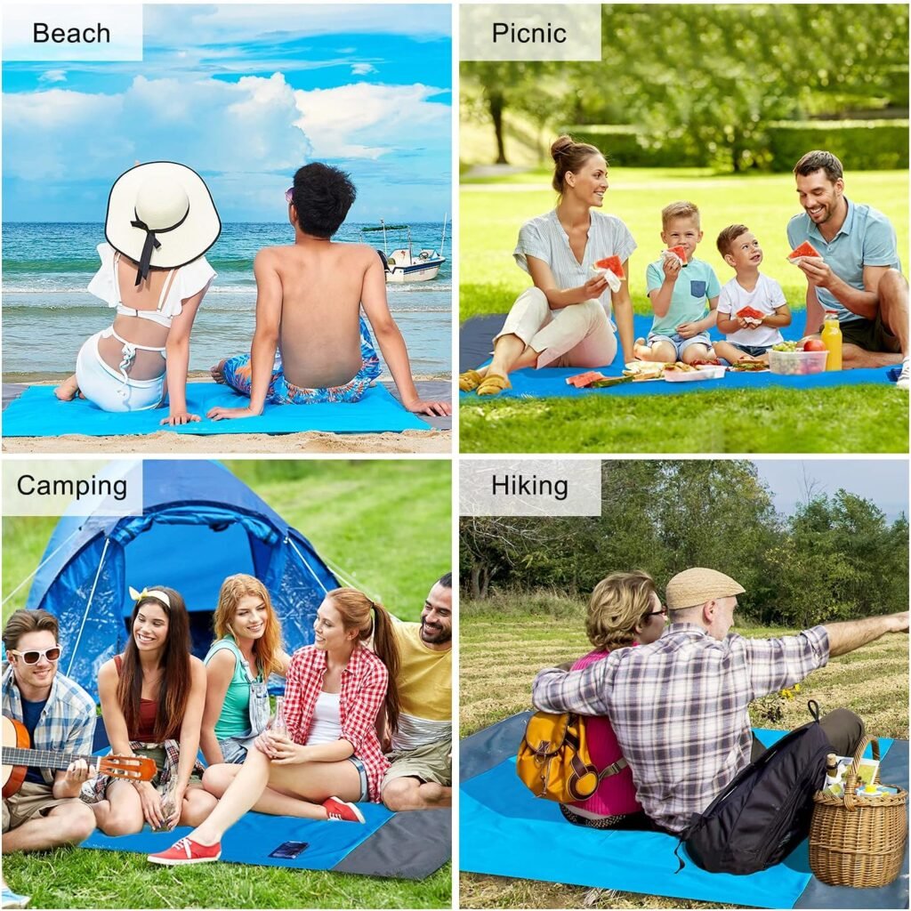 Keten Beach Blanket, 79×83 Extra Large Beach Blanket for 3-5 Adults, Sandproof Beach Mat, Compact and Lightweight, Sand Free Beach Mat with 4 Stakes, Perfect for Travel, Camping, Hiking