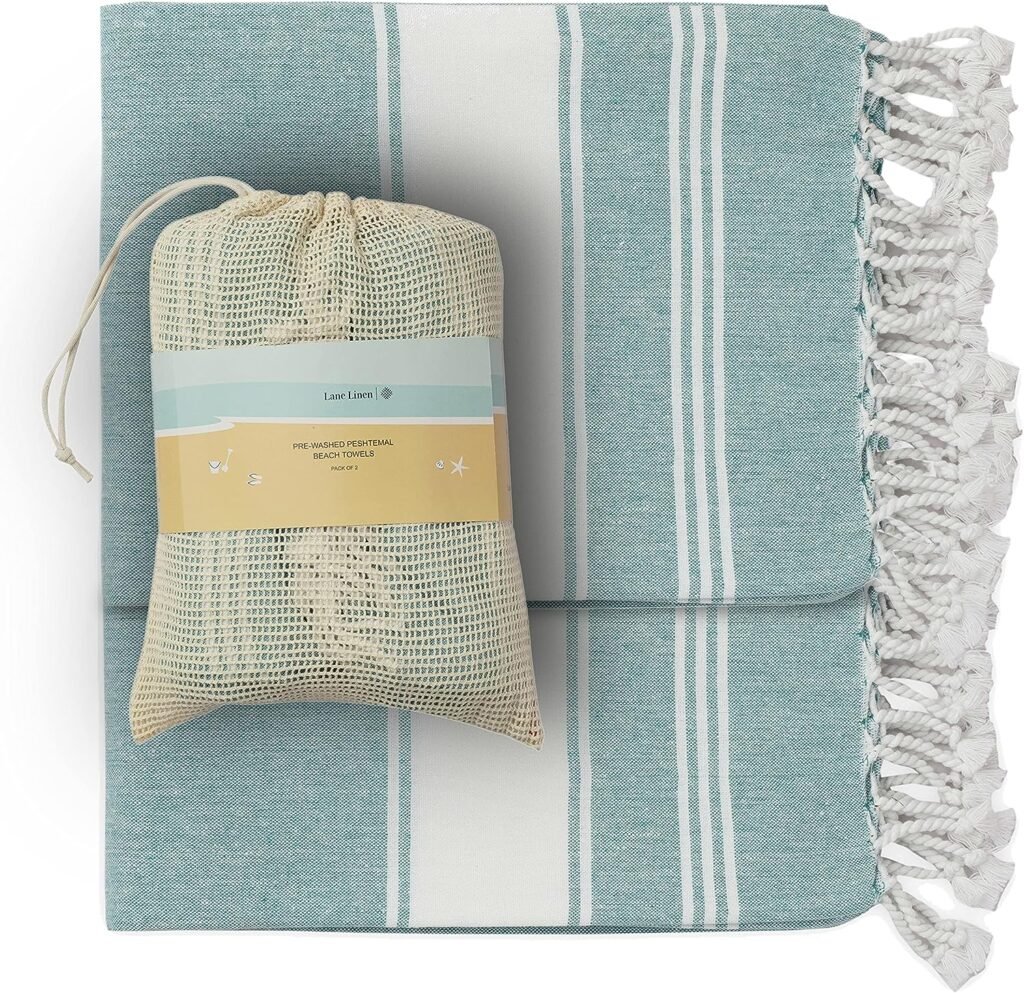 LANE LINEN 100% Cotton Beach Towel with Bag 2 Pack Towels Oversized 39x71 Pool Highly Absorbent Extra Large Quick Dry Travel Towel - Aqua