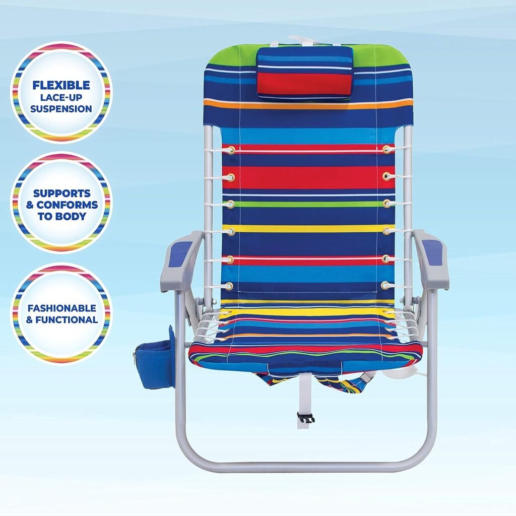 Rio Beach 4-Position Backpack Lace-Up Suspension Folding Beach Chair,Aluminum, Multi Stripe