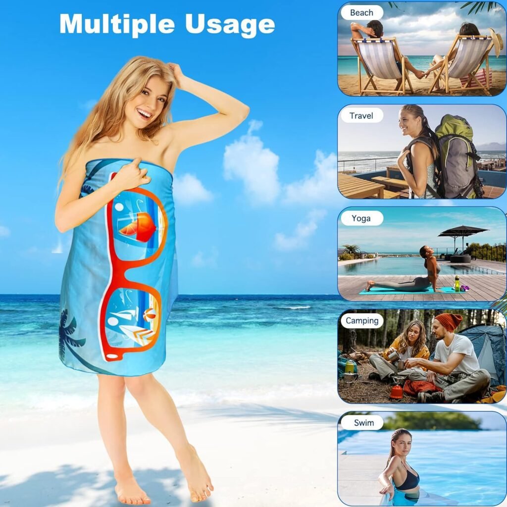 Yunaeduo Microfiber Beach Towels for Adults - Quick Dry Lightweight Beach Towel - Oversized Beach Towel (31.5”x63”) Super Absorbent - Large Sand Free Beach Towel - Travel Towel, Beach Accessories